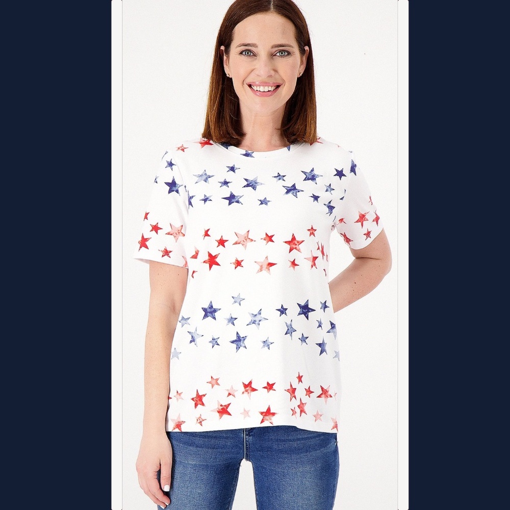 Women's White Star-Print Short Sleeve Tee